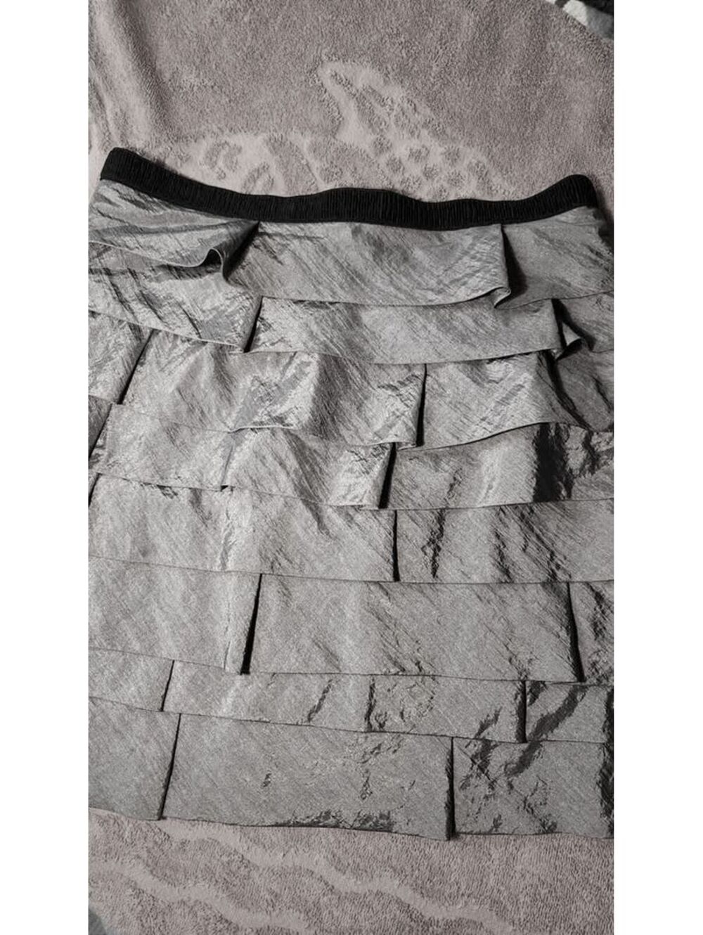 Forever 21 Gray Ruffled Layered Mini Skirt with Full-Length Back Zipper, Size M